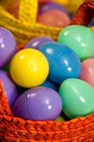 Closeup of Easter Basket with Plastic Eggs